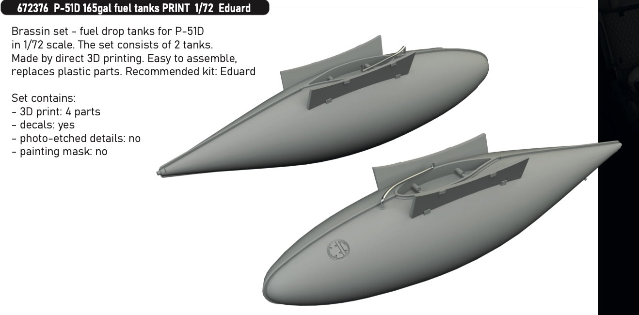 Eduard Brassin 672376 1:72 P-51D Mustang 165gal fuel tanks