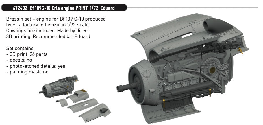Eduard Brassin 672402 1:72 Messerschmitt Bf-109G-10 Erla engine 3D-Printed