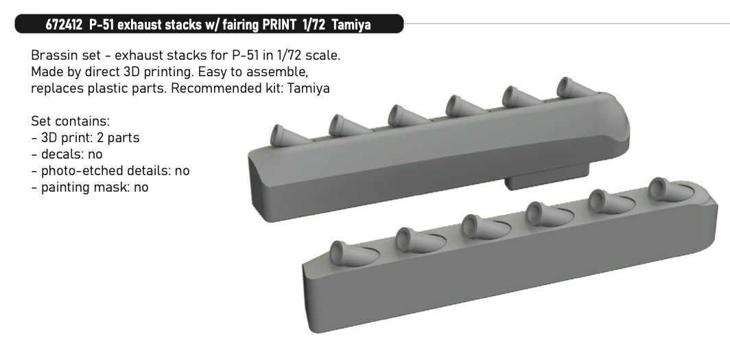 Eduard Brassin 672412 1:72 North-American P-51D Mustang exhaust stacks w/ fairing