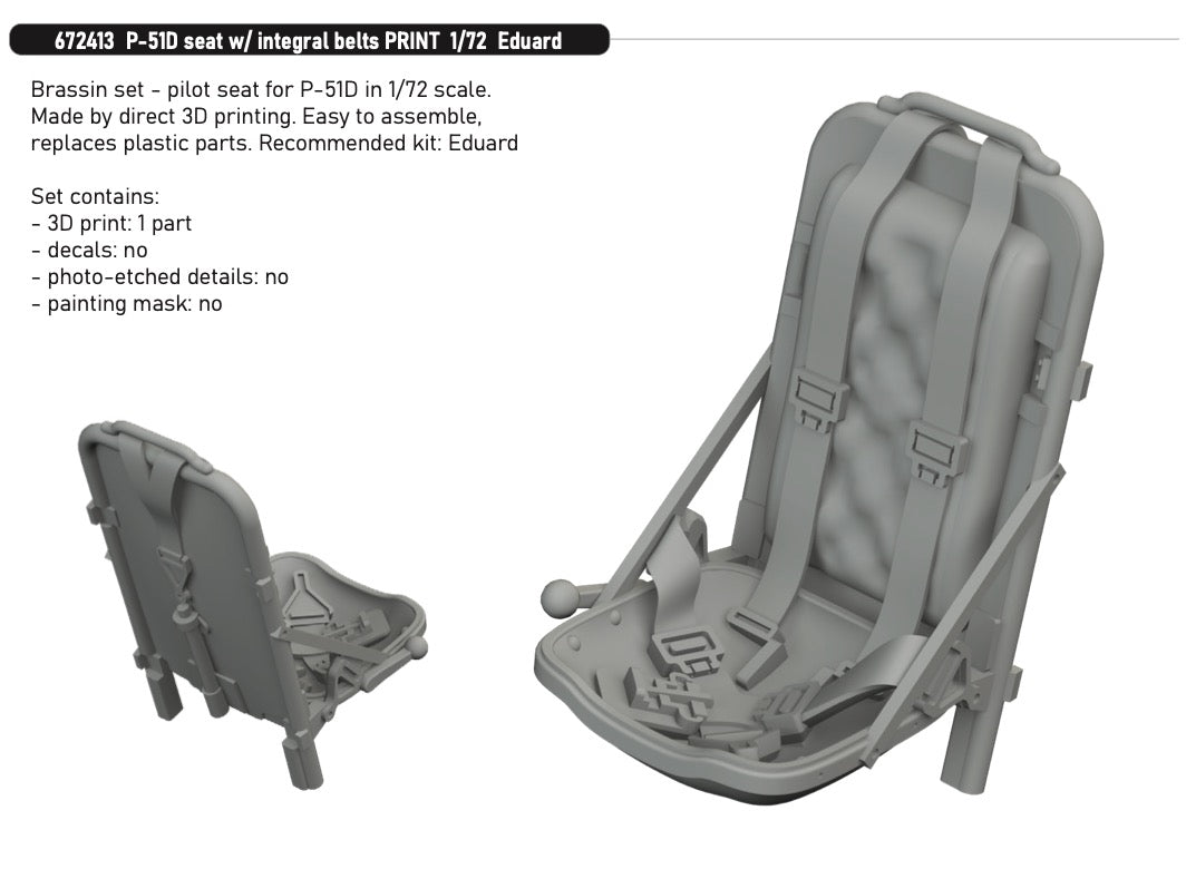Eduard Brassin 672413 1:72 North-American P-51D Mustang seat w/ integral belts