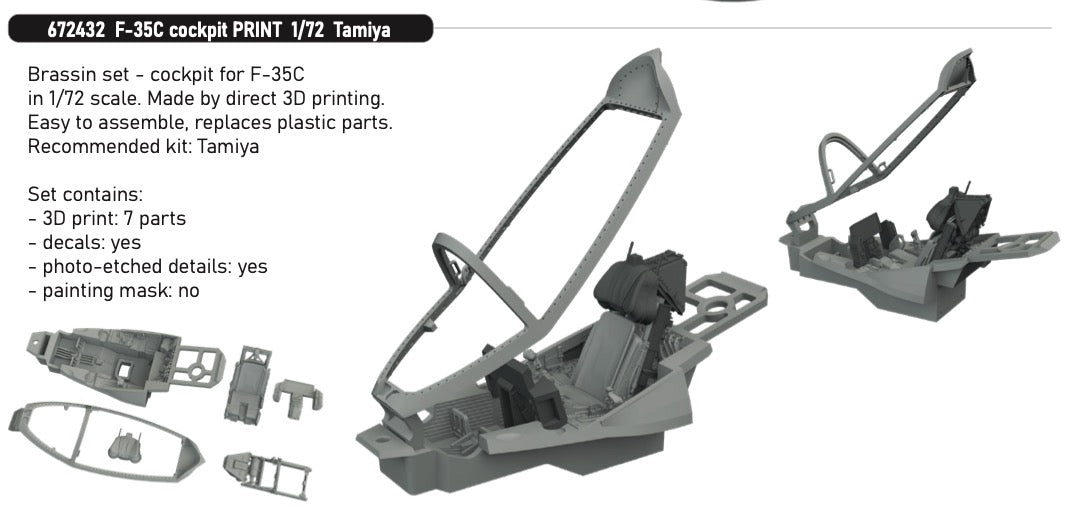 Eduard Brassin 672432 1:72 Lockheed-Martin F-35C Lightning II cockpit 3D-Printed