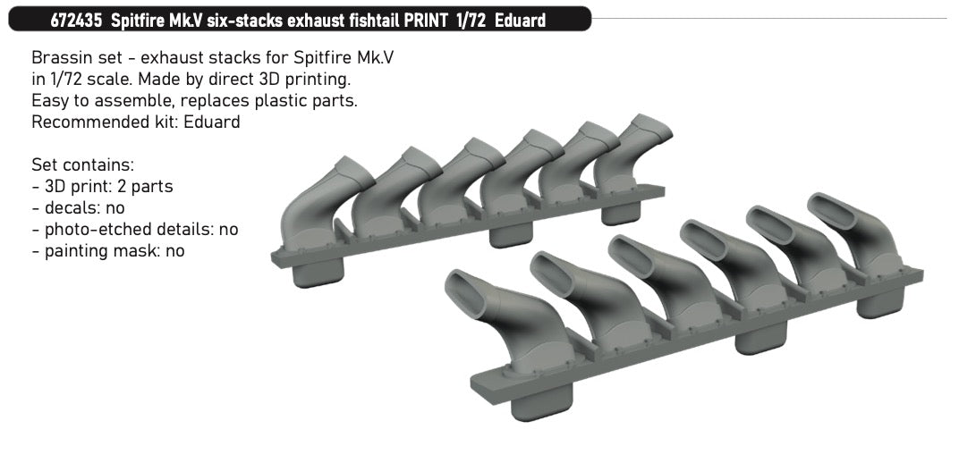 Eduard Brassin 672435 1:72 Supermarine Spitfire Mk.V six-stacks exhaust fishtail