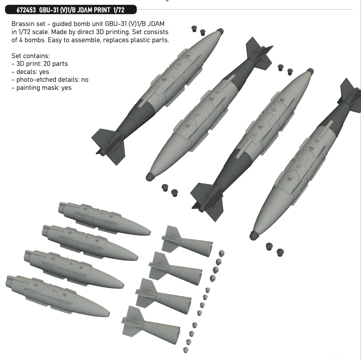 Eduard Brassin 672453 1:72 GBU-31 (V)1/B JDAM (3D-Printed)