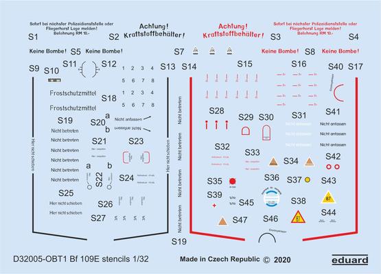 Eduard D32005 1:32 Messerschmitt Bf-109E stencils