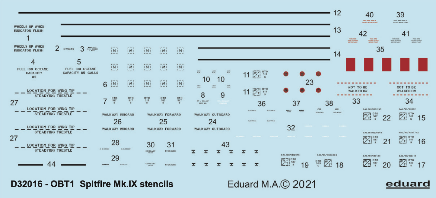 Eduard D32016 1:32 Supermarine Spitfire Mk.IXc/Mk.IXe stencils