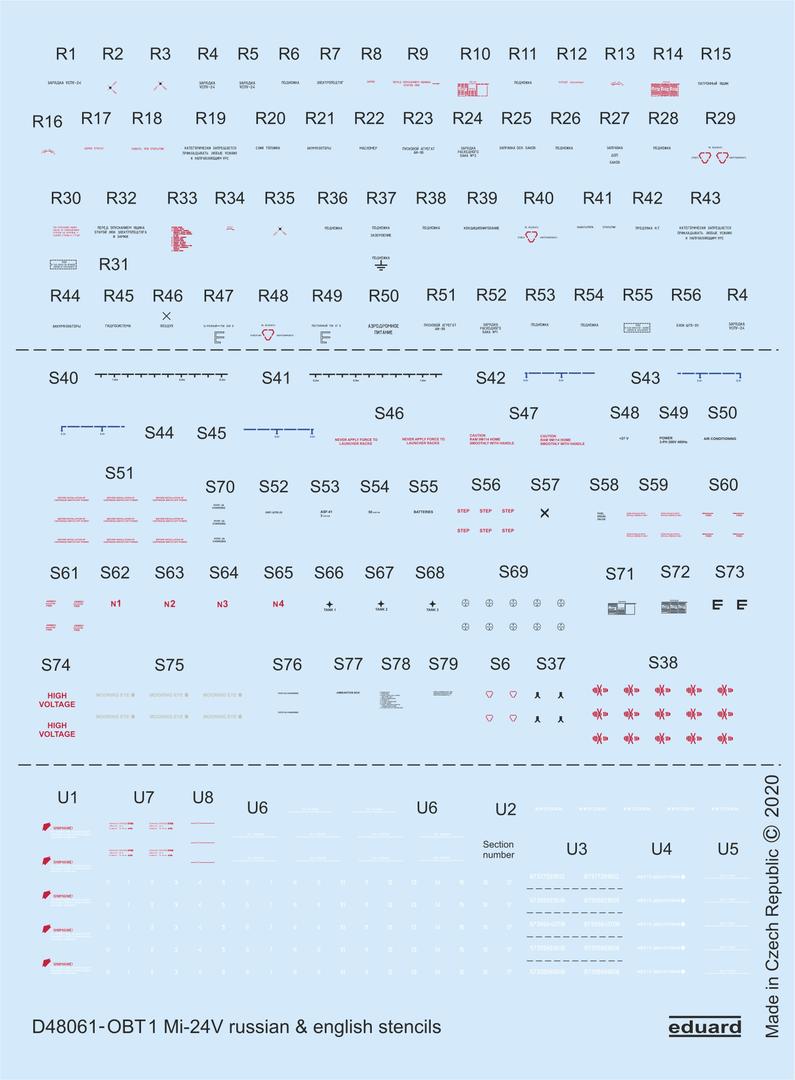 Eduard D48061 1:48 Mil Mi-24V stencils Russian & English