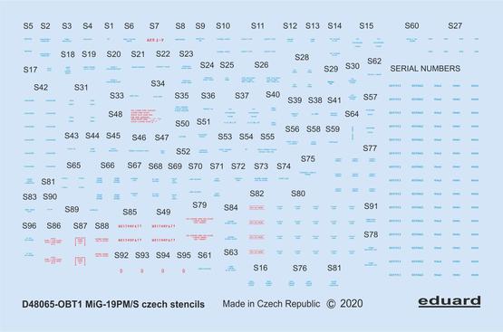 Eduard D48065 1:48 Mikoyan MiG-19 stencils Czech