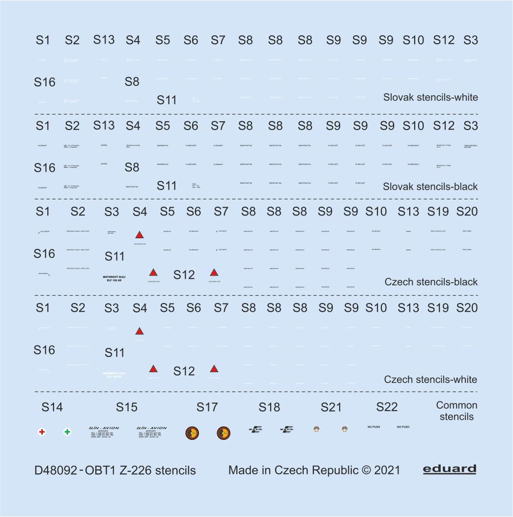 Eduard D48092 1:48 Zlin Z-226 stencils