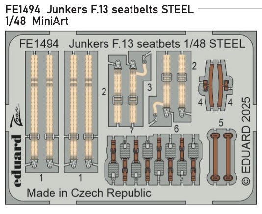 Eduard FE1494 1:48 Junkers F.13 seatbelts STEEL