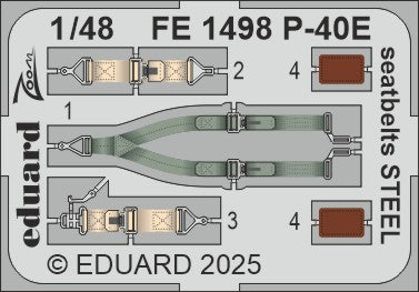 Eduard FE1498 1:48 Curtiss P-40E seatbelts STEEL