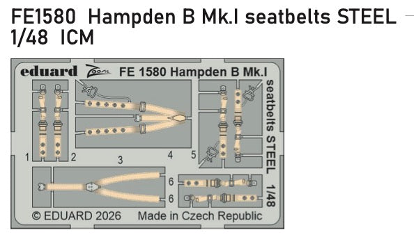 Eduard FE1580 1:48 Handley-Page Hampden B Mk.I seatbelts STEEL