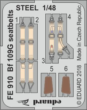 Eduard FE910 1:48 Messerschmitt Bf-109G-2 seatbelts STEEL