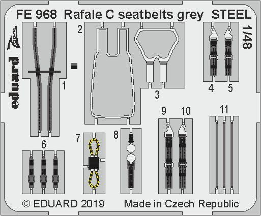 Eduard FE968 1:48 Dassault Rafale C seatbelts grey STEEL