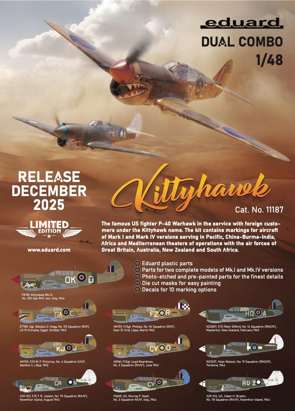 Eduard kits 11187 1:48 Curtiss KITTYHAWK DUAL COMBO