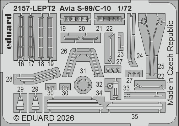 Eduard kits 2157 1:72 AVIA S-99/C-10 1/72 Limited Edition kit of Czechoslovak piston engine fighter aircraft Avia S-99 / C-10 in 1/72 scale. S-99 / C-10 is Czechoslovak post-war designation for Bf 109G-10 (WNF/Diana production) flown by Czechoslovak arme