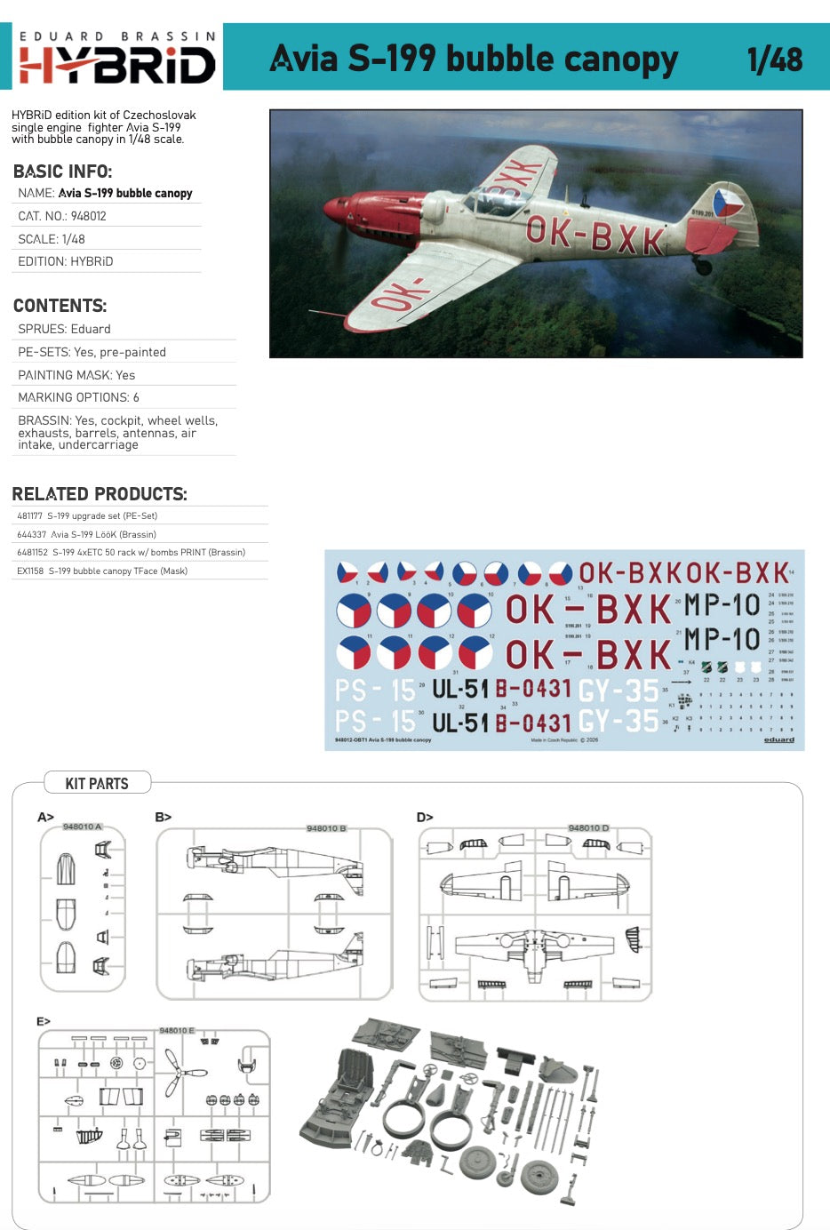Eduard kits 948012 1:48 Avia S-199 bubble canopy HYBRID edition