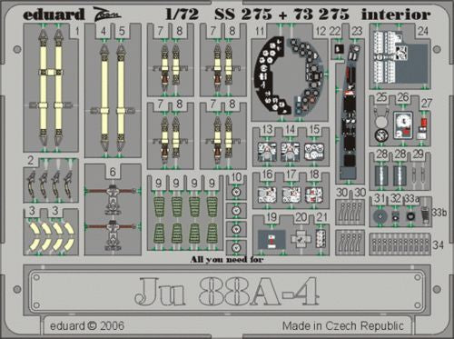 Eduard SS275 1:72 Junkers Ju-88A-4 interior to be used with Hasegawa