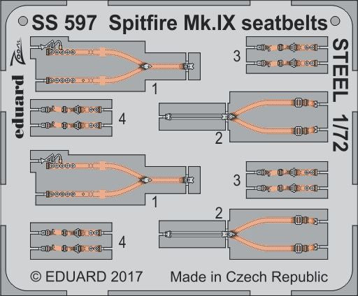 Eduard SS597 1:72 Supermarine Spitfire Mk.IXC/Mk.IXE seatbelts STEEL