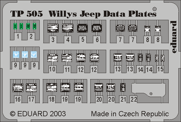 Eduard TP505 1:35 Willys Jeep data placards to be used with Italeri and Tamiya