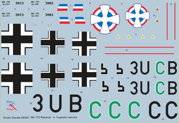 Exotic Decals ED48002 1:48 Me 110 Razarac - Me 110 in Yugoslav service