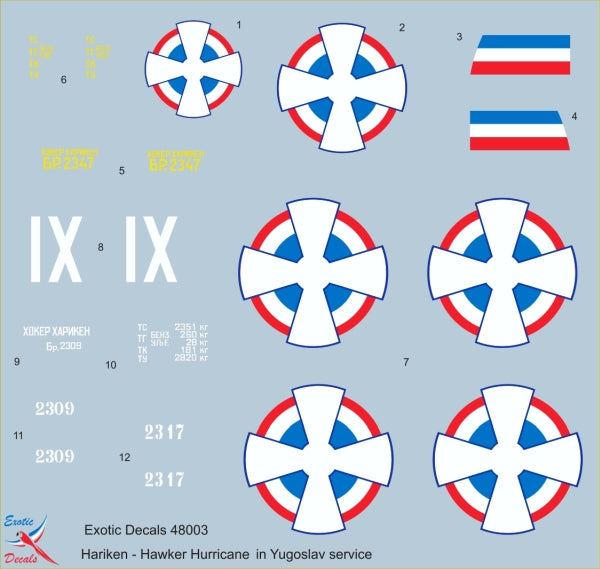 Exotic Decals 48003 1:48 Hariken - Hawker Hurricane Mk.I in Yugoslav service