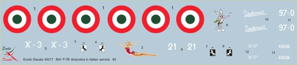 Exotic Decals ED48017 1:48 Italian Cobras #2 Bell P-39 in Regia Aeronautica, part 2