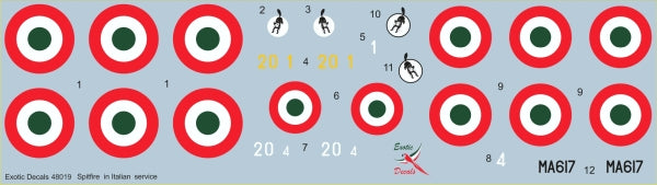 Exotic Decals ED48019 1:48 Italian Spitfires Supermarine Spitfire in Regia Aeronautica