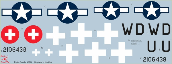 Exotic Decals 48024 1:48 Mustang in the Alps - P-51B-10-NA (42-106438) tested by Swiss Air Force