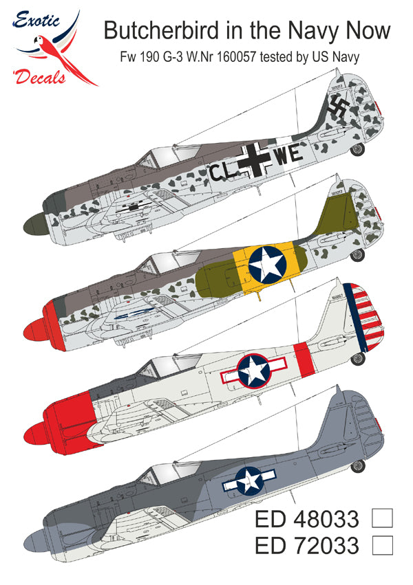 Exotic Decals 48033 1:48 Butcherbird in the Navy Now Focke-Wulf Fw-190G-3 W.Nr 160057