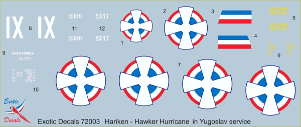 Exotic Decals ED72003 1:72 Hariken - Hawker Hurricane Mk.I in Yugoslav service