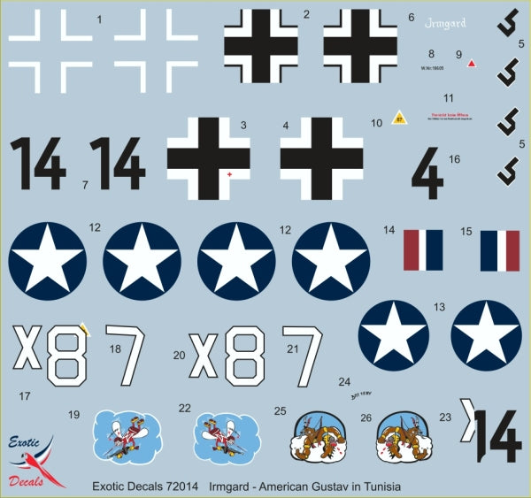 Exotic Decals EED72014 1:72 Irmgard - American Gustav in Tunisia - captured Messerschmitt Bf-109G-2 W.Nr.10605