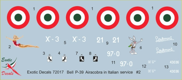 Exotic Decals ED72017 1:72 Italian Cobras #2 Bell P-39 in Regia Aeronautica, part 2