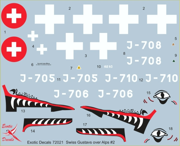 Exotic Decals EED72021 1:72 Swiss Gustavs over Alps #2 Messerschmitt Bf-109G-6 in Swiss Air Force, part 2