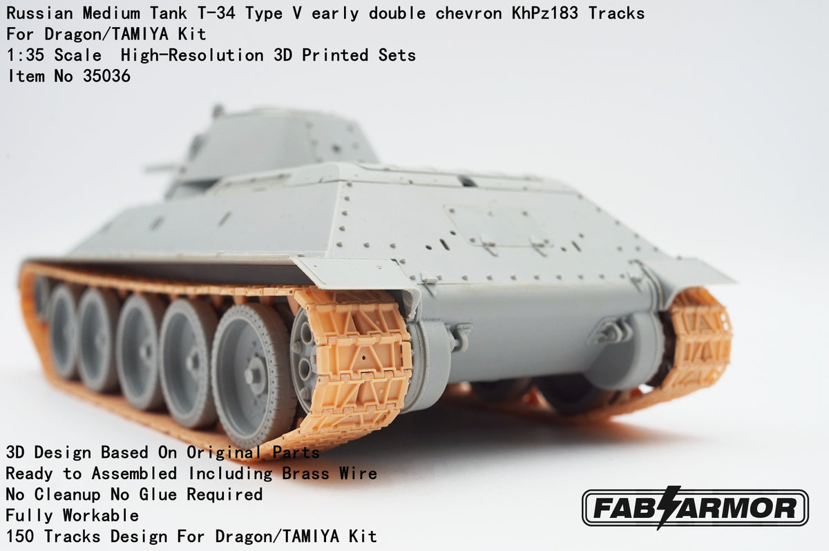 FabScale Studio FA35036 1:35 Russian Medium Tank T-34 Type V early double chevron KhPz183 Tracks