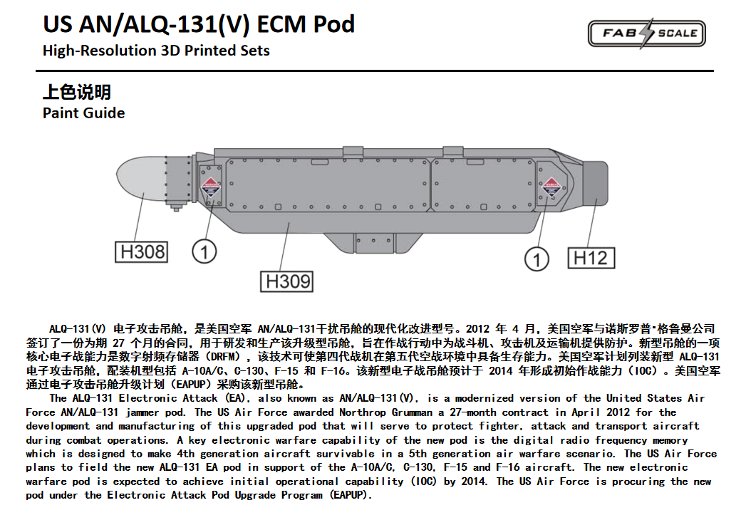 FabScale Studio FA72123 1:72 US AN/ALQ-131 ECM Pod