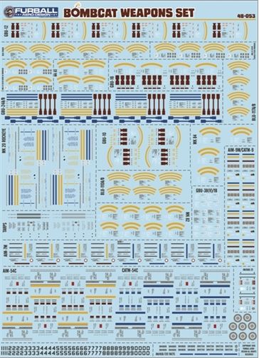 Furball Aero-Design 48-053 1:48 Bombcat Weapons Set. contains all the markings you need to dress up the ordnance for your late model F-14A/F-14B Tomcat