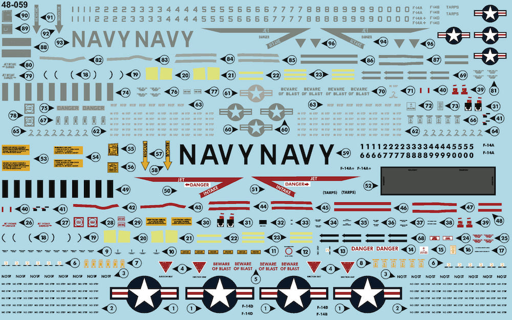 Furball Aero-Design 48-059 1:48 Grumman F-14A Tomcat Stencil and Data' set