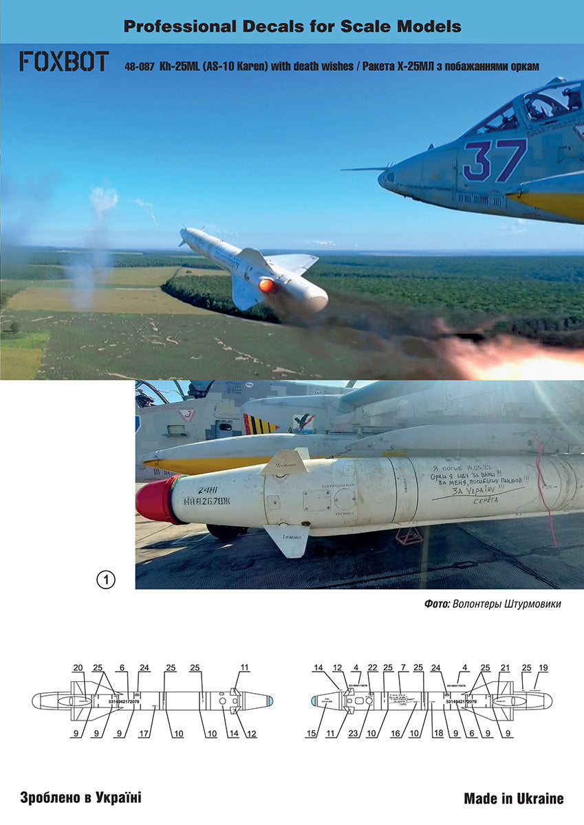Foxbot Decals FB-48087 1:48 Stencils for Missile Kh-25ML (AS-10 Karen) with death wishes