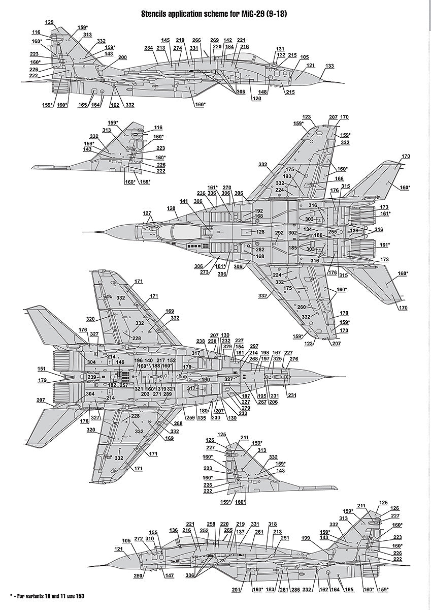 Foxbot Decals FB 72-062 1:72 Stencils for Mikoyan MiG-29 (9-12, 9-13, 9-51)
