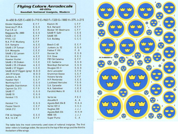 Flying Colors Aero FCA48001 1:48 Swedish National Insignia