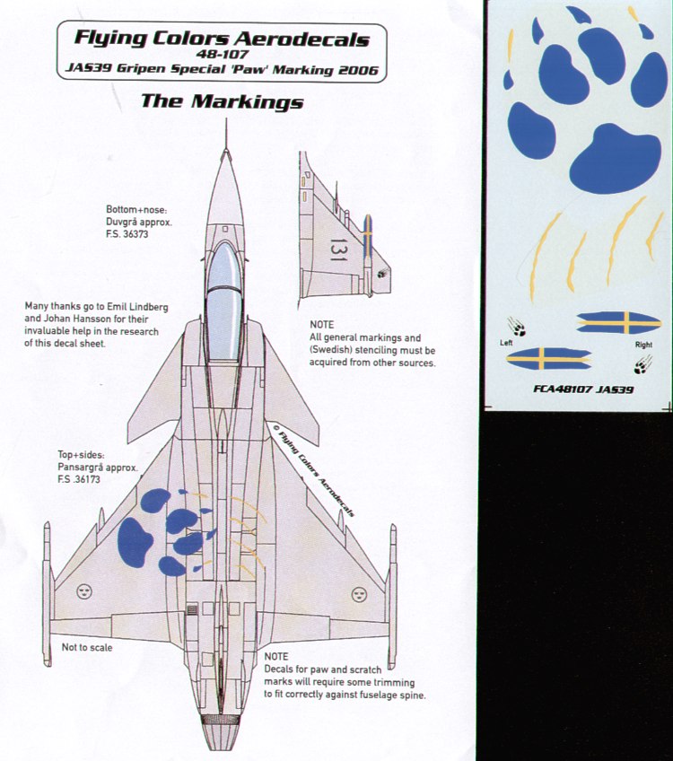 Flying Colors Aero FCA48107 1:48 Saab JAS-39A Gripen 39131 Special Cat's Paw Print zap at Air Show August 2006