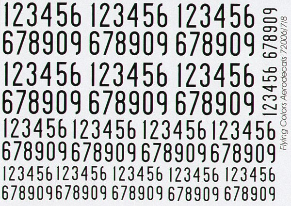 Flying Colors Aero FCA72006 1:72 1936-62 Swedish Narrow Numerals/Black