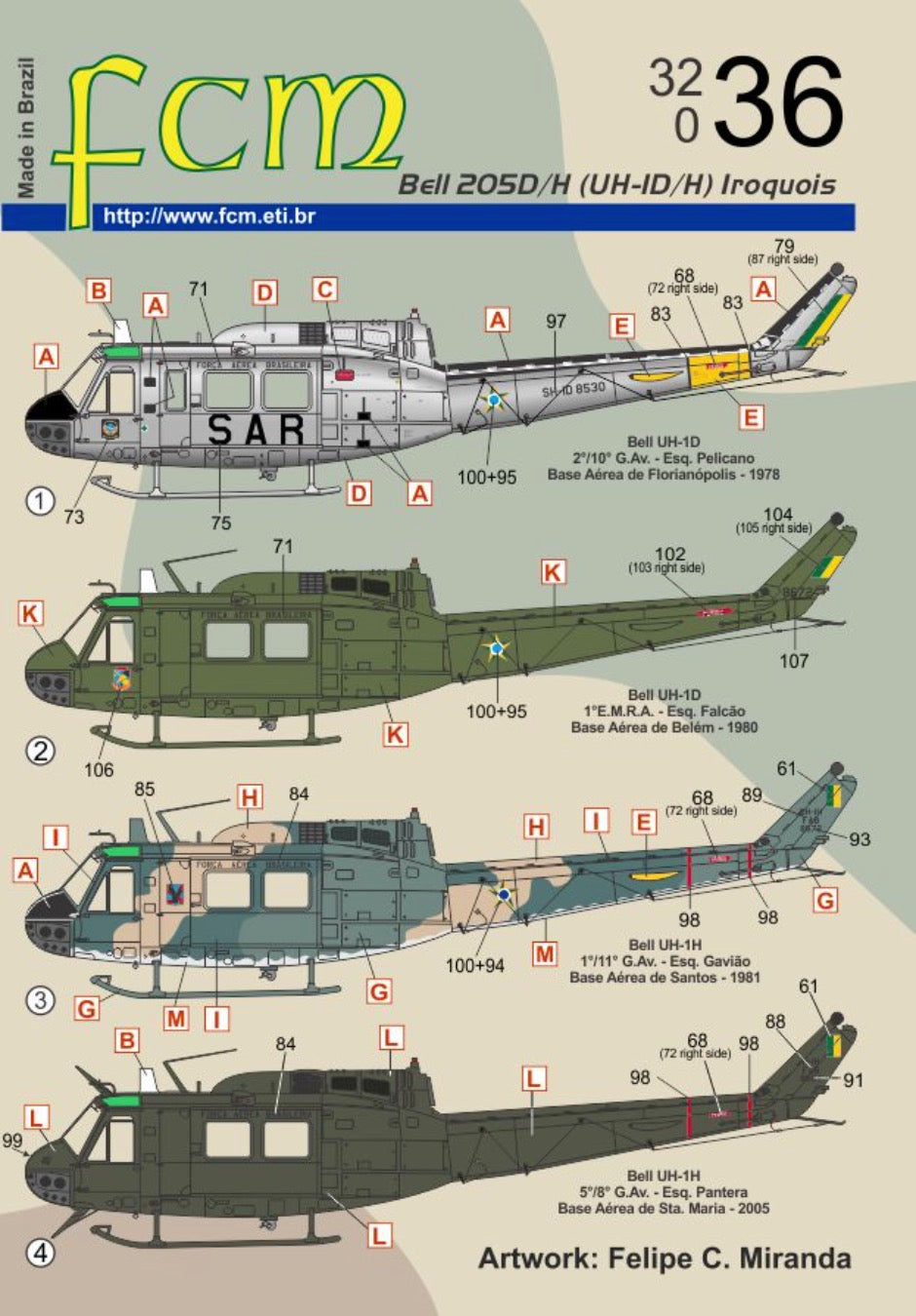 FCM decals 32036 1:32 Bell UH-1D/H (Brasil - seven versions)