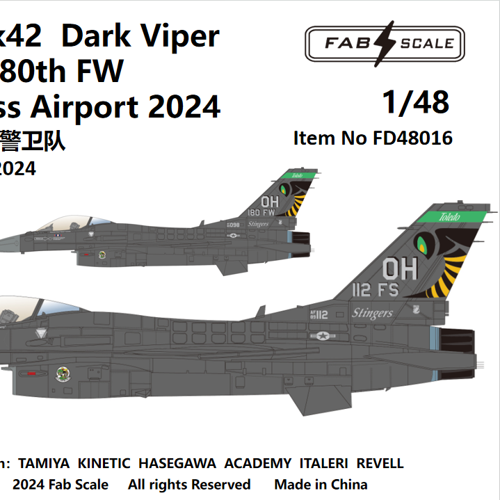 FabScale Studio FD48016 1:48 USAF F-16CM Fighting Falcon Block42 Dark Viper 112nd FS & 180th FW Toledo Express Airport 2024