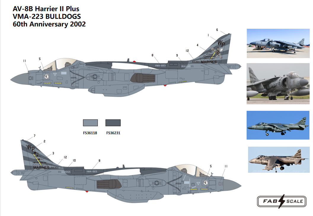 FabScale Studio FD48077 1:48 AV-8B Harrier II Plus VMA-223 BULLDOGS 60th Anniversary 2002