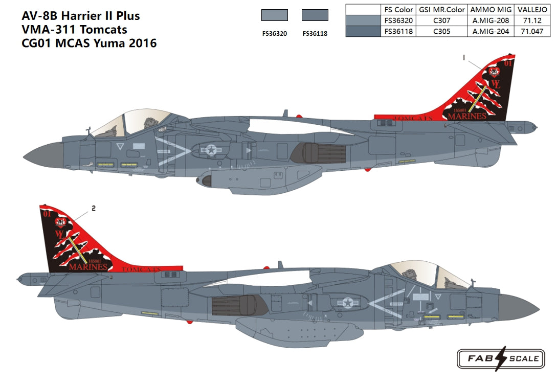 FabScale Studio FD48083 1:48 McDonnell-Douglas AV-8B+ Harrier VMA-311 2016