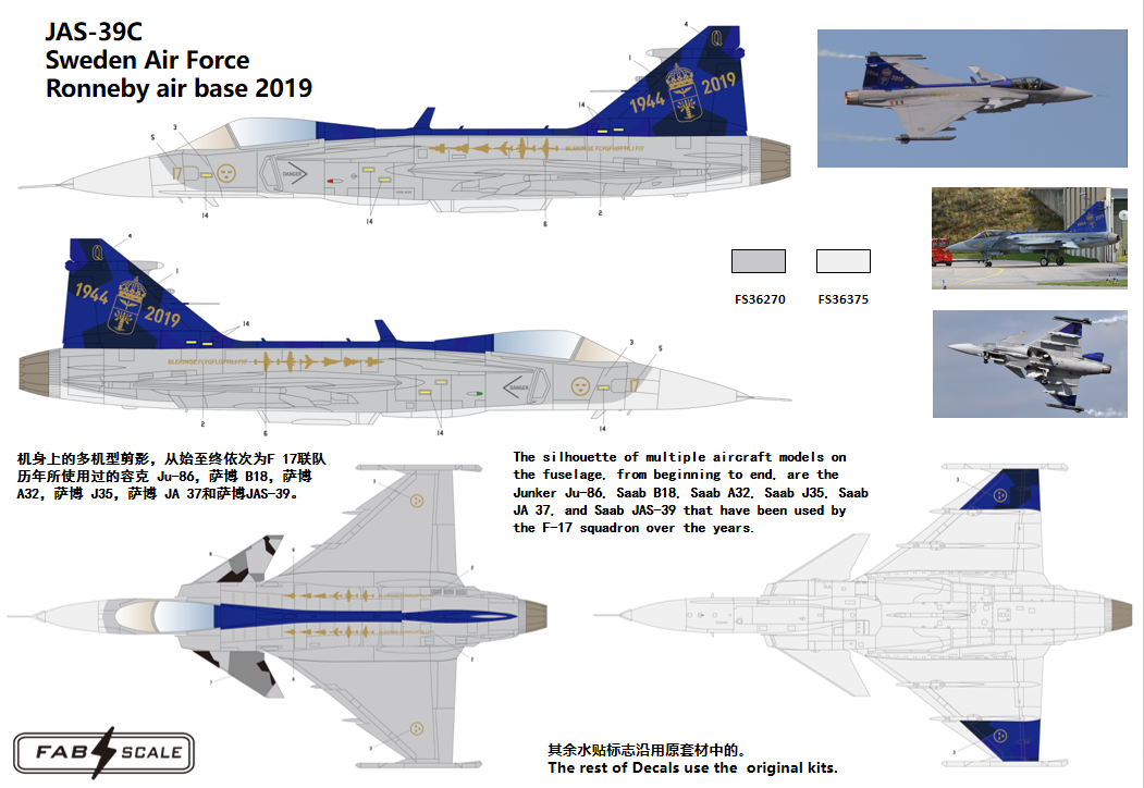 FabScale Studio FD48095 1:48 Saab JAS-39C Sweden Air Force Ronneby Air Base 2019'