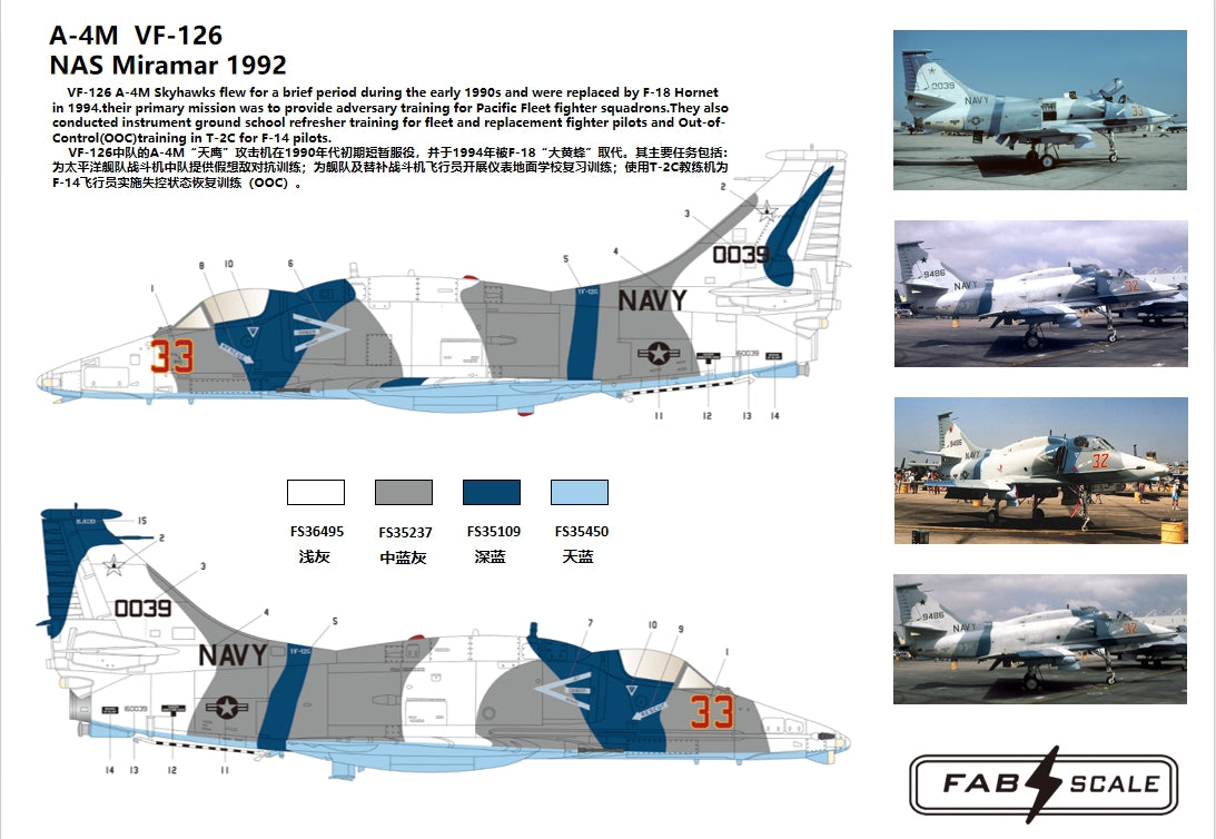 FabScale Studio FD72076 1:72 Douglas A-4M Skyhawk VF-126 NAS Miramar 1992