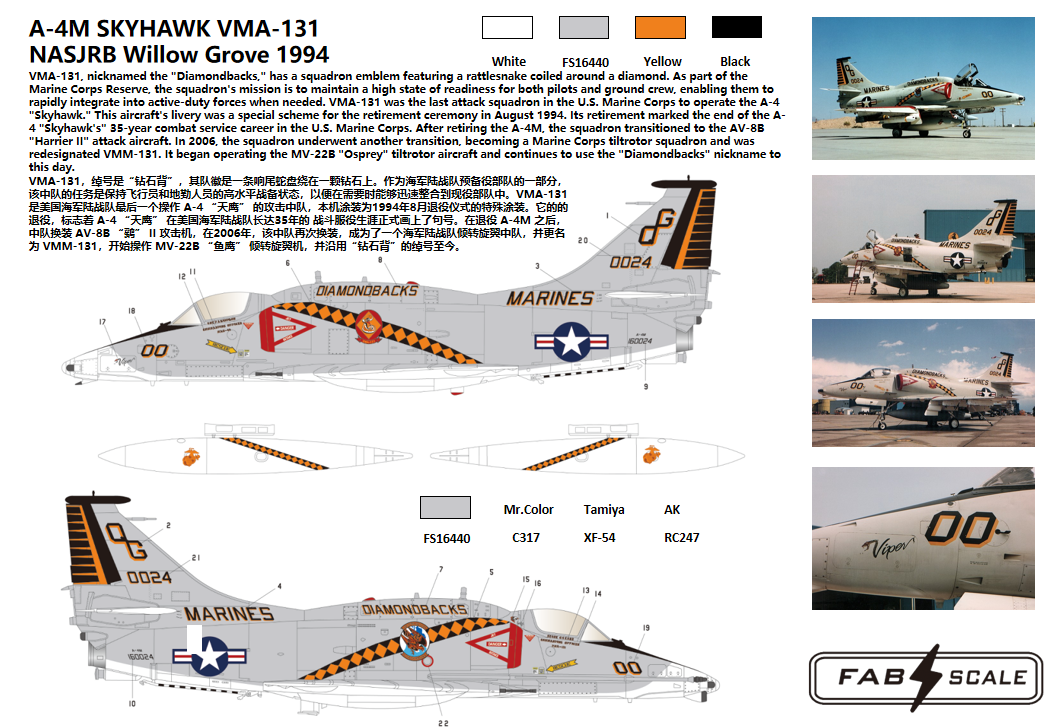FabScale Studio FD72086 1:72 Douglas A-4M SKYHAWK VMA-131 NASJRB Willow Grove 1994