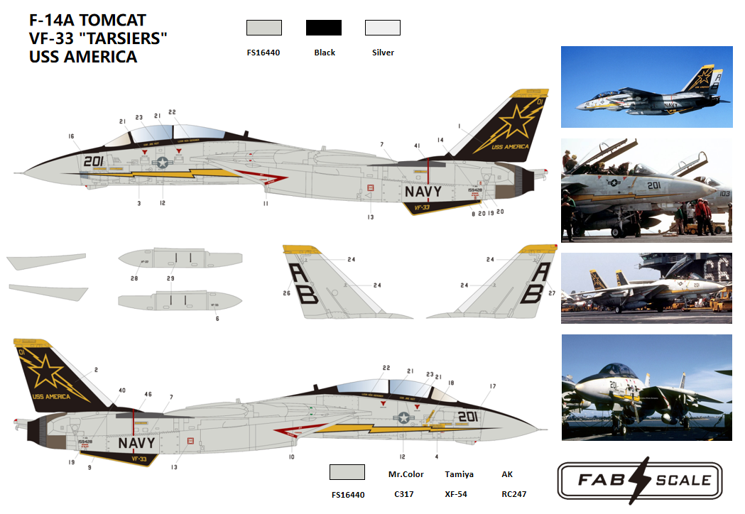 FabScale Studio FD72105 1:72 Grumman F-14A TOMCAT VF-33 'TARSIERS' USS AMERICA